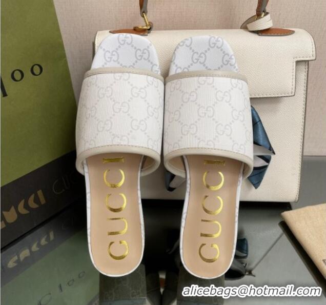 Purchase Gucci GG Canvas Heel Platform Slide Sandals White 090882