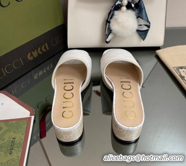 Purchase Gucci GG Canvas Heel Platform Slide Sandals White 090882