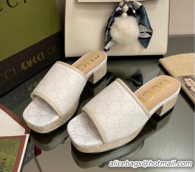 Purchase Gucci GG Canvas Heel Platform Slide Sandals White 090882