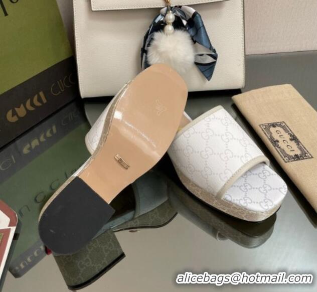 Purchase Gucci GG Canvas Heel Platform Slide Sandals White 090882