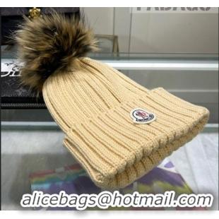 Spot Bulk Moncler Knit Wool Hat M101918 Beige 2022