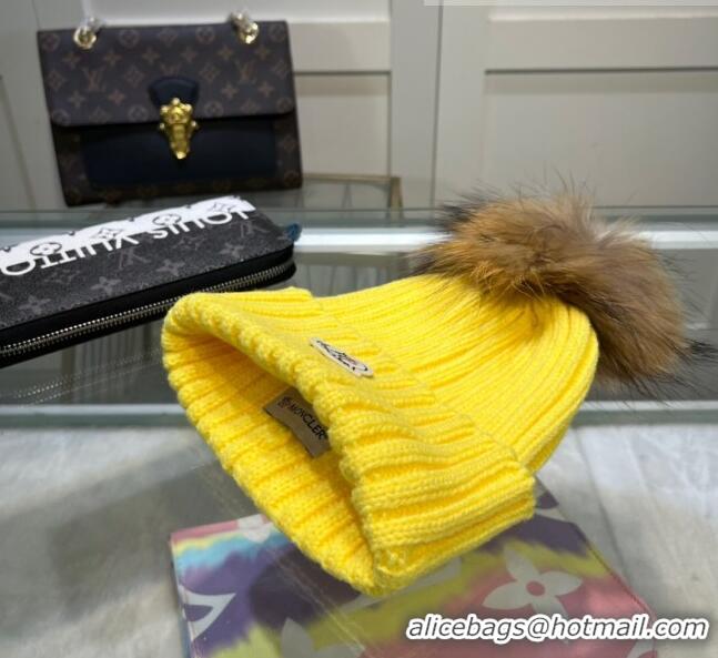 Luxury Classic Moncler Knit Wool Hat M101919 Yellow 2022