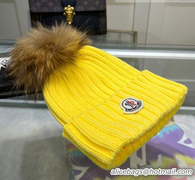 Luxury Classic Moncler Knit Wool Hat M101919 Yellow 2022