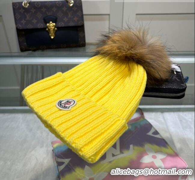 Luxury Classic Moncler Knit Wool Hat M101919 Yellow 2022