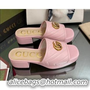 Purchase Gucci Chevron Leather Heel Platform Slide Sandals Pink 090885