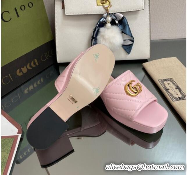 Purchase Gucci Chevron Leather Heel Platform Slide Sandals Pink 090885