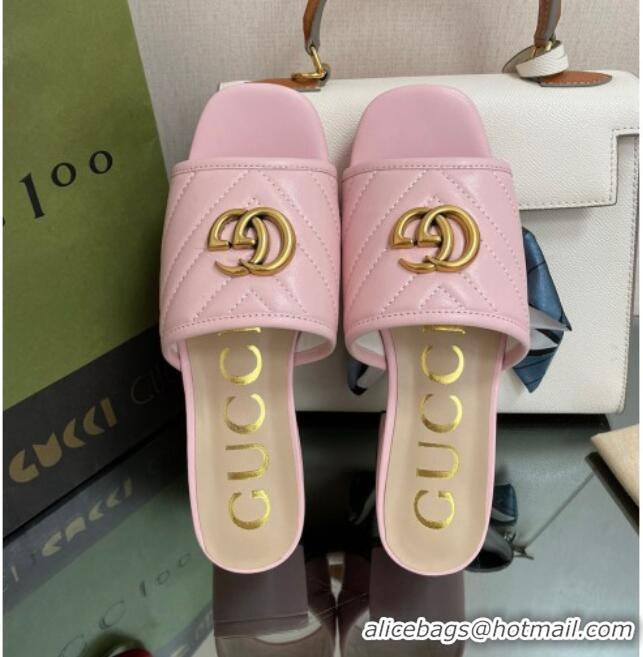 Purchase Gucci Chevron Leather Heel Platform Slide Sandals Pink 090885