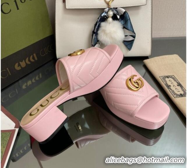 Purchase Gucci Chevron Leather Heel Platform Slide Sandals Pink 090885