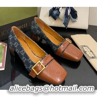 Best Product Gucci GG Denim Pumps 4.5cm with Buckle Blue 090889