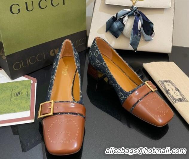 Best Product Gucci GG Denim Pumps 4.5cm with Buckle Blue 090889