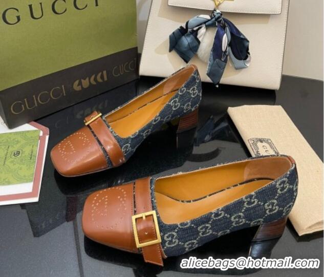 Best Product Gucci GG Denim Pumps 4.5cm with Buckle Blue 090889