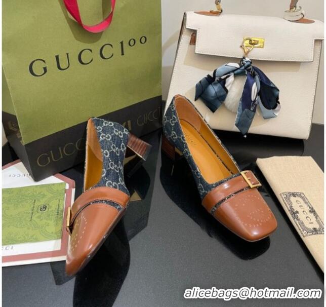 Best Product Gucci GG Denim Pumps 4.5cm with Buckle Blue 090889