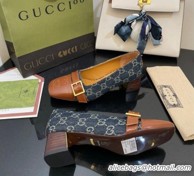 Best Product Gucci GG Denim Pumps 4.5cm with Buckle Blue 090889