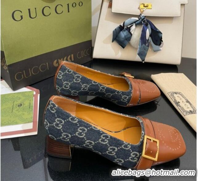 Best Product Gucci GG Denim Pumps 4.5cm with Buckle Blue 090889