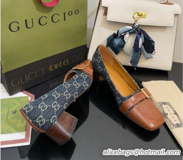 Best Product Gucci GG Denim Pumps 4.5cm with Buckle Blue 090889