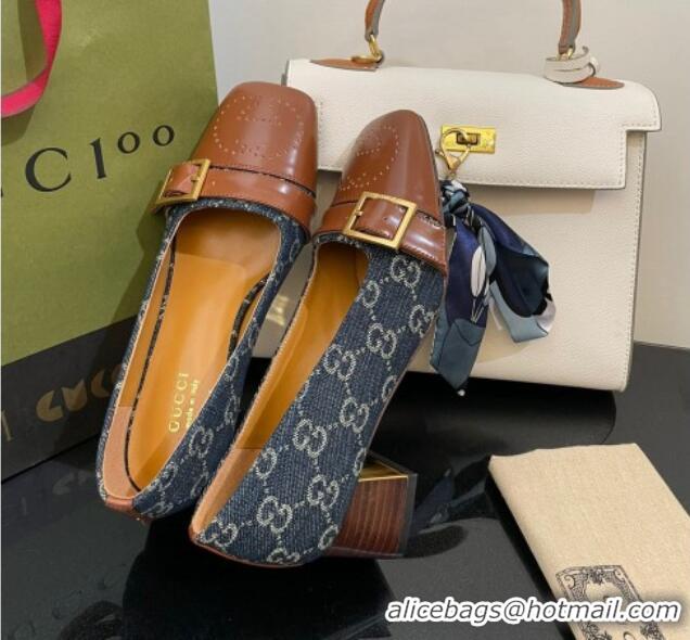 Best Product Gucci GG Denim Pumps 4.5cm with Buckle Blue 090889