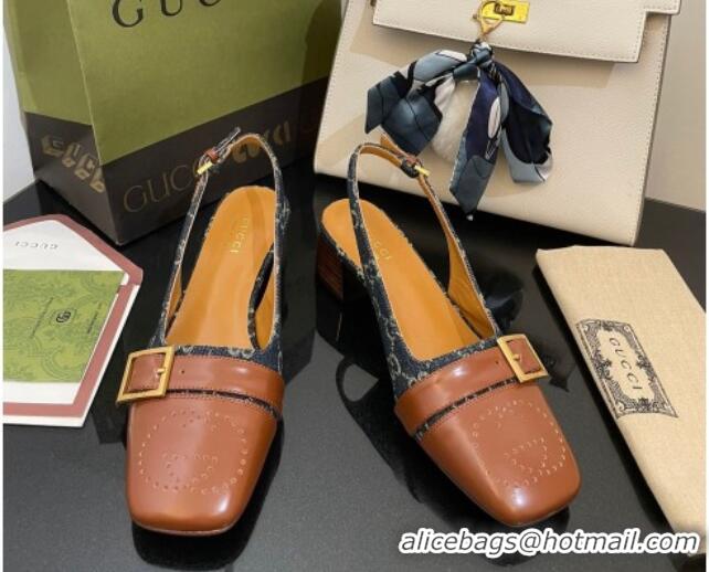 Top Design Gucci GG Denim Slingback Pumps 4.5cm with Buckle Blue 090891