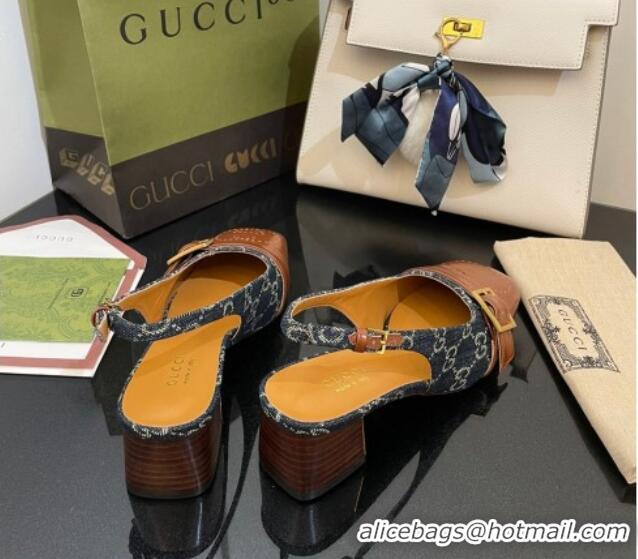 Top Design Gucci GG Denim Slingback Pumps 4.5cm with Buckle Blue 090891