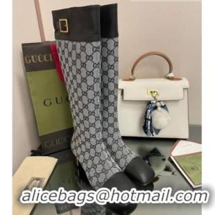 Good Quality Gucci GG Canvas Knee-High Boots 4.5cm with Buckle Grey 090893