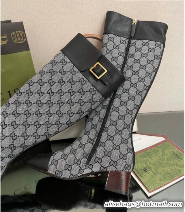 Good Quality Gucci GG Canvas Knee-High Boots 4.5cm with Buckle Grey 090893