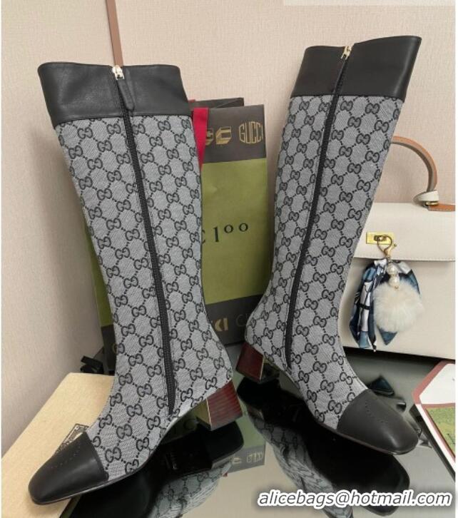 Good Quality Gucci GG Canvas Knee-High Boots 4.5cm with Buckle Grey 090893