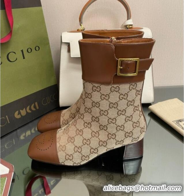 Charming Gucci GG Canvas Ankle Boots 4.5cm with Buckle Camel 090895