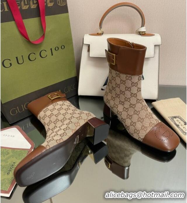 Charming Gucci GG Canvas Ankle Boots 4.5cm with Buckle Camel 090895