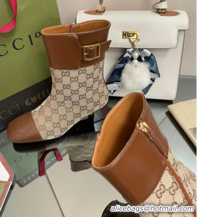 Charming Gucci GG Canvas Ankle Boots 4.5cm with Buckle Camel 090895