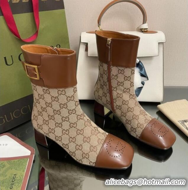 Charming Gucci GG Canvas Ankle Boots 4.5cm with Buckle Camel 090895