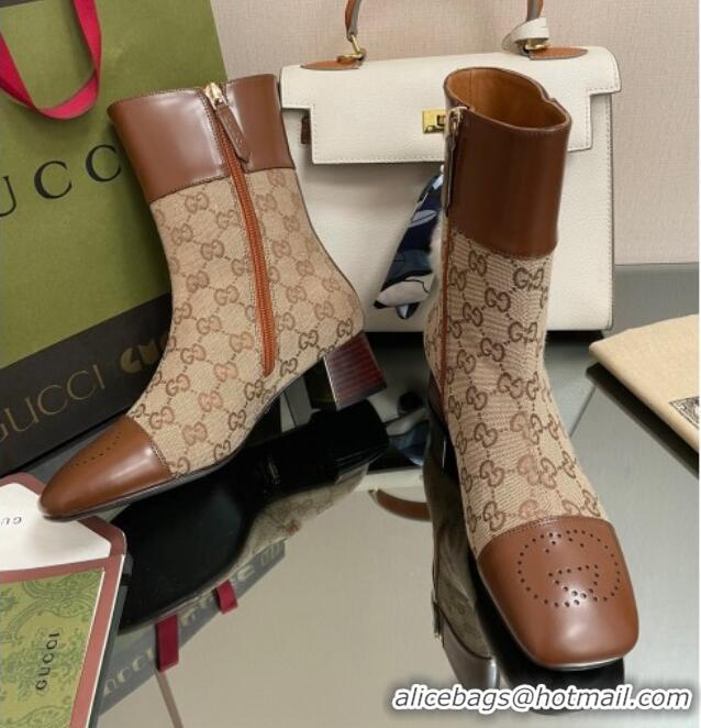 Charming Gucci GG Canvas Ankle Boots 4.5cm with Buckle Camel 090895