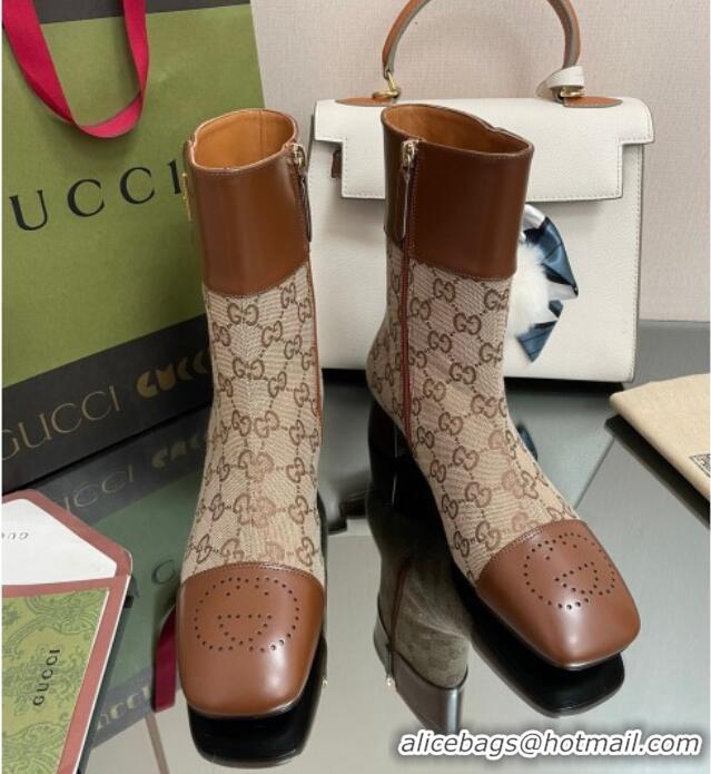 Charming Gucci GG Canvas Ankle Boots 4.5cm with Buckle Camel 090895