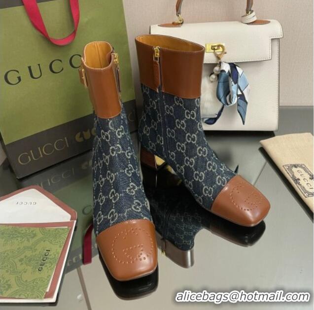 Popular Style Gucci GG Denim Ankle Boots 4.5cm with Buckle Blue 090896