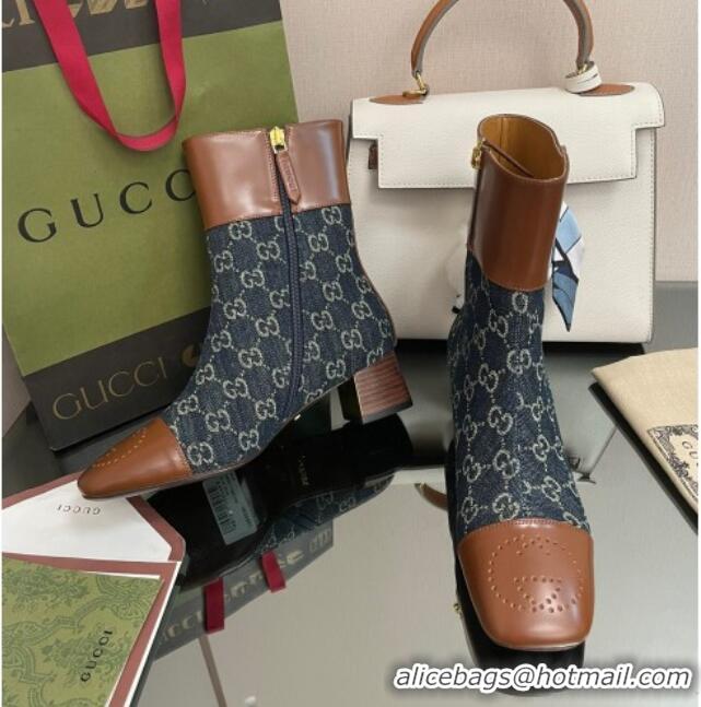 Popular Style Gucci GG Denim Ankle Boots 4.5cm with Buckle Blue 090896