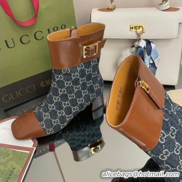 Popular Style Gucci GG Denim Ankle Boots 4.5cm with Buckle Blue 090896