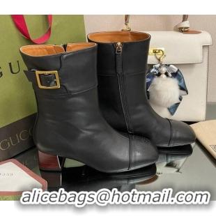 Trendy Design Gucci Leather Ankle Boots 4.5cm with Buckle Black 090897