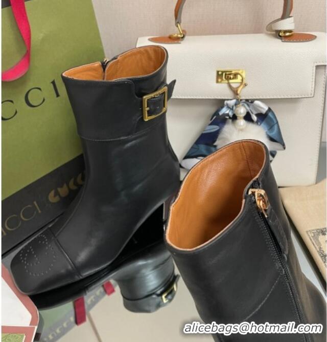 Trendy Design Gucci Leather Ankle Boots 4.5cm with Buckle Black 090897