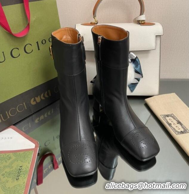 Trendy Design Gucci Leather Ankle Boots 4.5cm with Buckle Black 090897