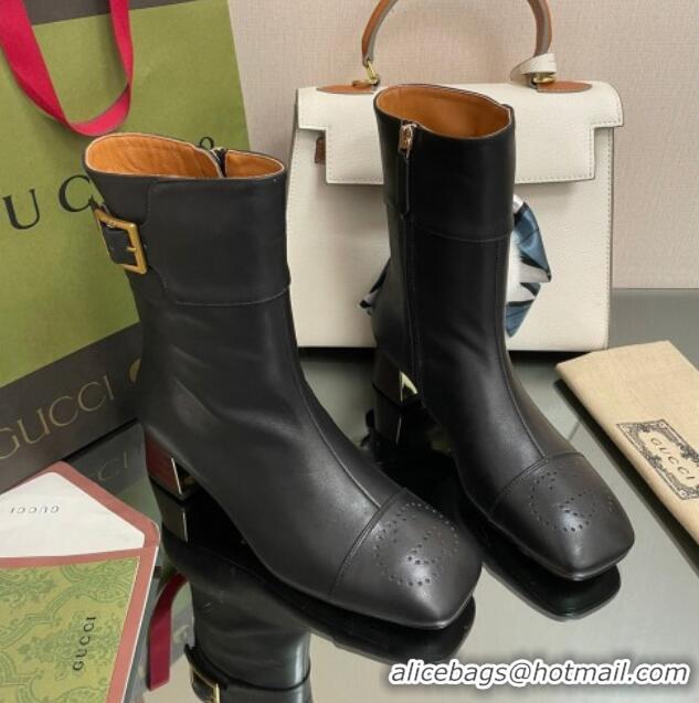 Trendy Design Gucci Leather Ankle Boots 4.5cm with Buckle Black 090897