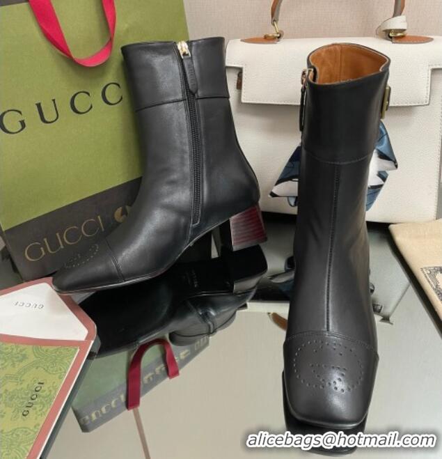 Trendy Design Gucci Leather Ankle Boots 4.5cm with Buckle Black 090897