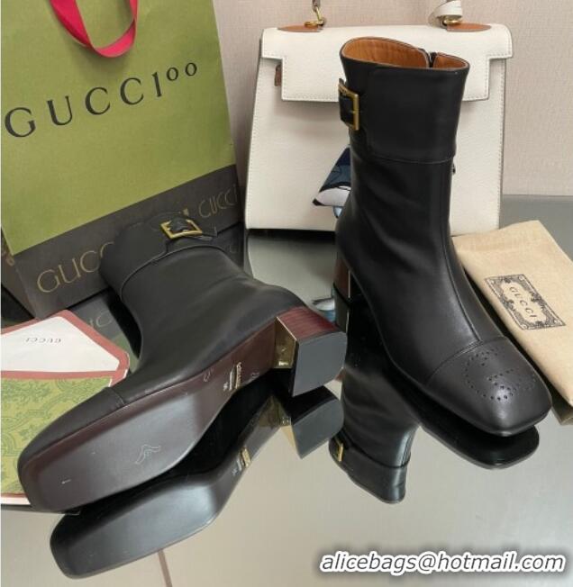 Trendy Design Gucci Leather Ankle Boots 4.5cm with Buckle Black 090897