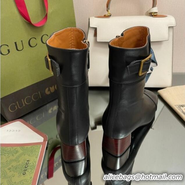 Trendy Design Gucci Leather Ankle Boots 4.5cm with Buckle Black 090897