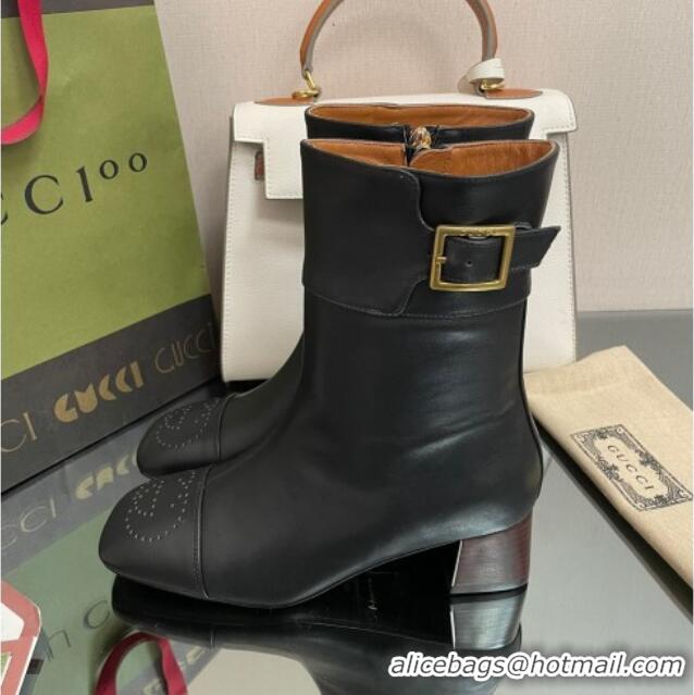 Trendy Design Gucci Leather Ankle Boots 4.5cm with Buckle Black 090897