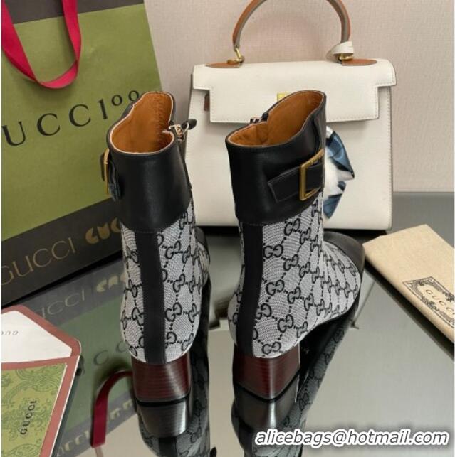 Cheap Price Gucci GG Canvas Ankle Boots 4.5cm with Buckle Grey/Black 090898