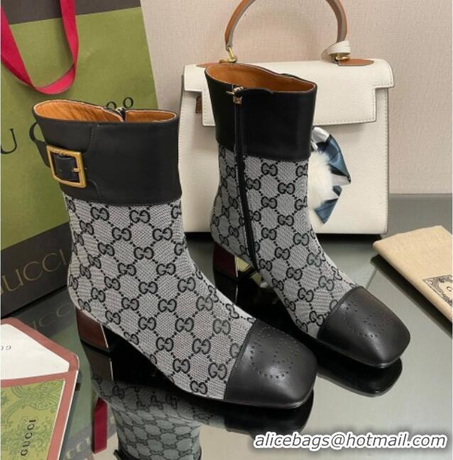 Cheap Price Gucci GG Canvas Ankle Boots 4.5cm with Buckle Grey/Black 090898