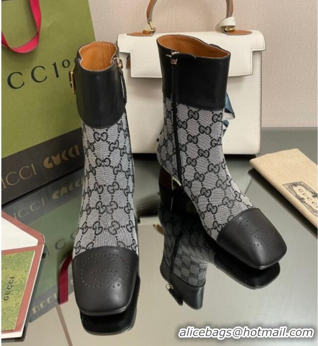 Cheap Price Gucci GG Canvas Ankle Boots 4.5cm with Buckle Grey/Black 090898