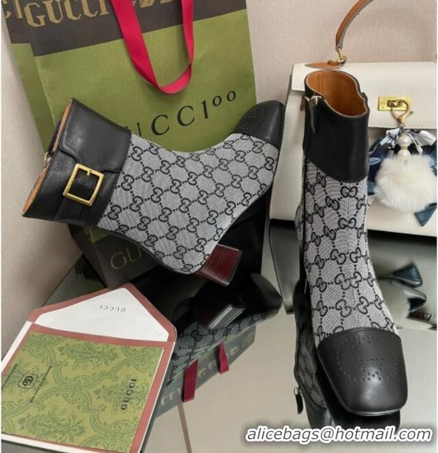 Cheap Price Gucci GG Canvas Ankle Boots 4.5cm with Buckle Grey/Black 090898