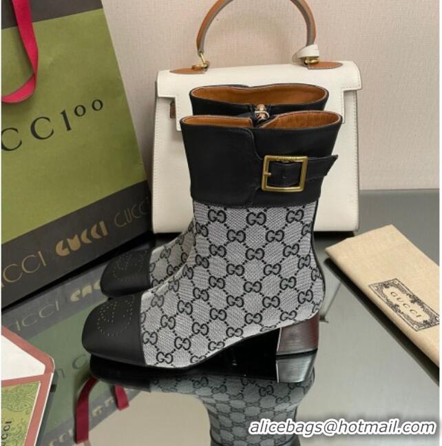 Cheap Price Gucci GG Canvas Ankle Boots 4.5cm with Buckle Grey/Black 090898