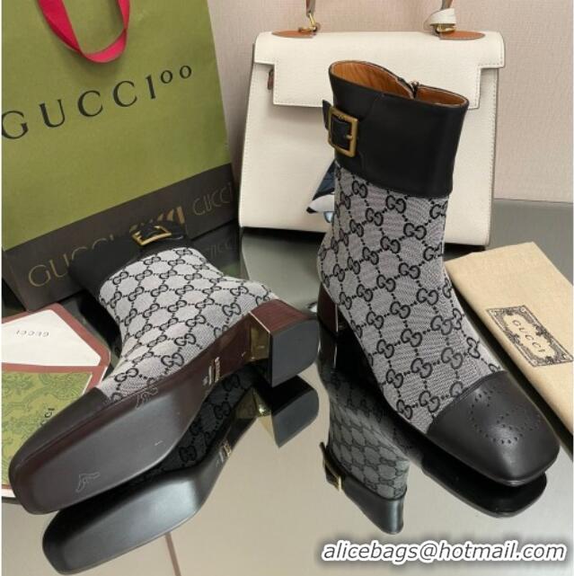 Cheap Price Gucci GG Canvas Ankle Boots 4.5cm with Buckle Grey/Black 090898