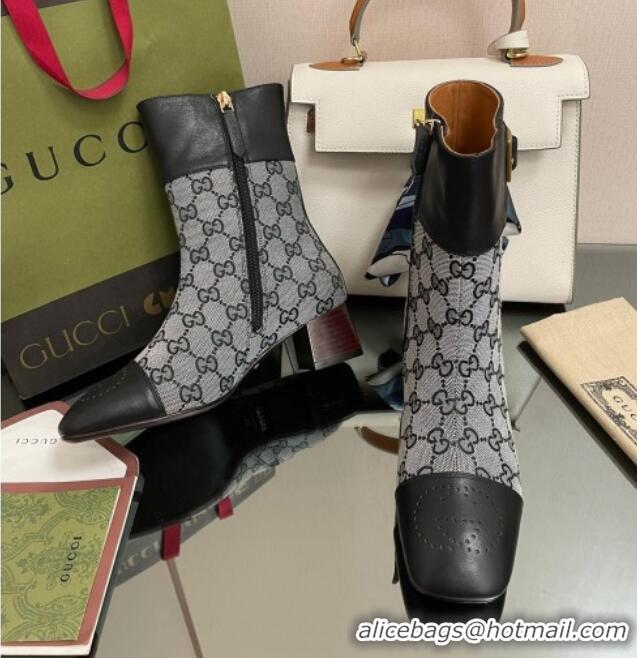 Cheap Price Gucci GG Canvas Ankle Boots 4.5cm with Buckle Grey/Black 090898