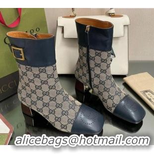 Sumptuous Gucci GG Canvas Ankle Boots 4.5cm with Buckle Grey/Blue 090899